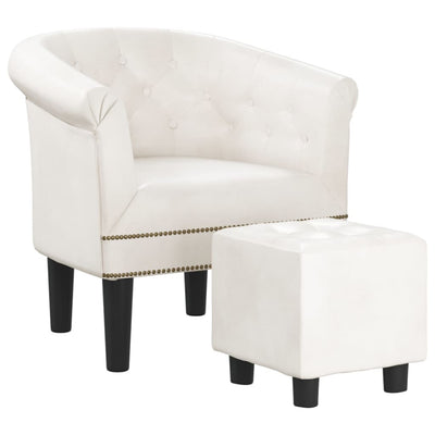 Tub Chair with Footstool White Faux Leather