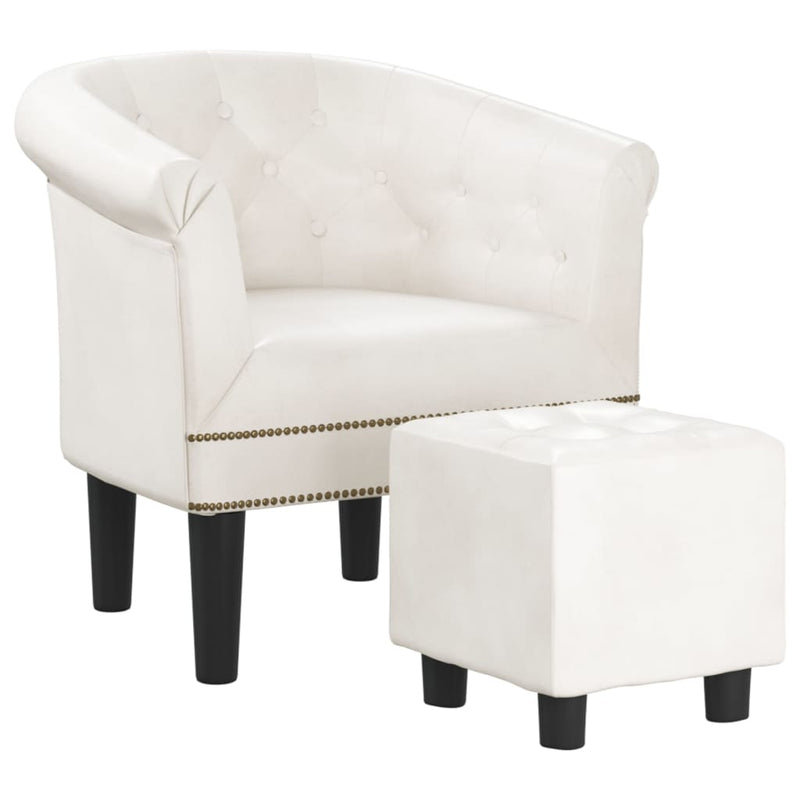 Tub Chair with Footstool White Faux Leather