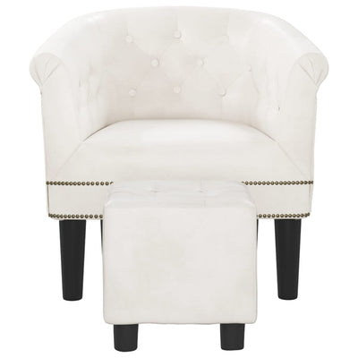 Tub Chair with Footstool White Faux Leather