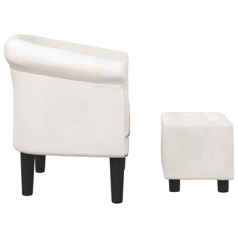 Tub Chair with Footstool White Faux Leather