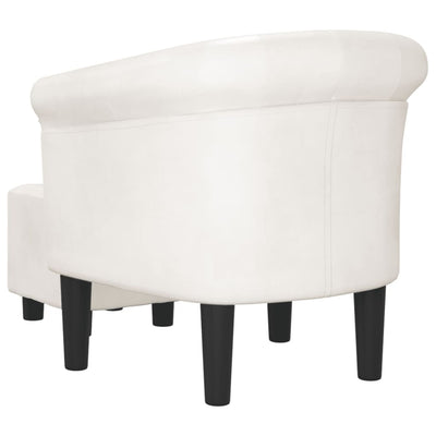 Tub Chair with Footstool White Faux Leather