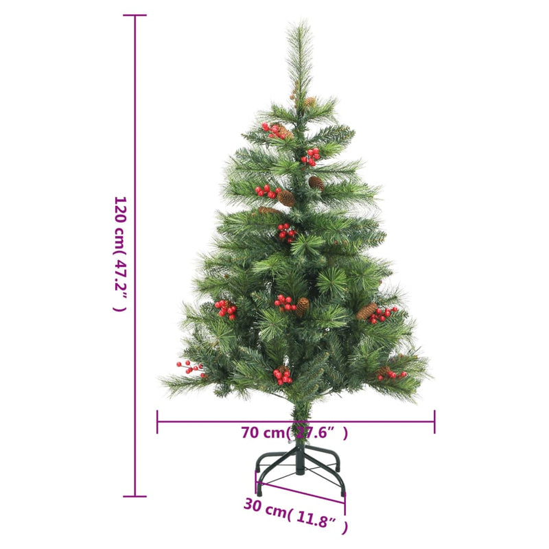 Artificial Hinged Christmas Tree with Cones and Berries 120 cm