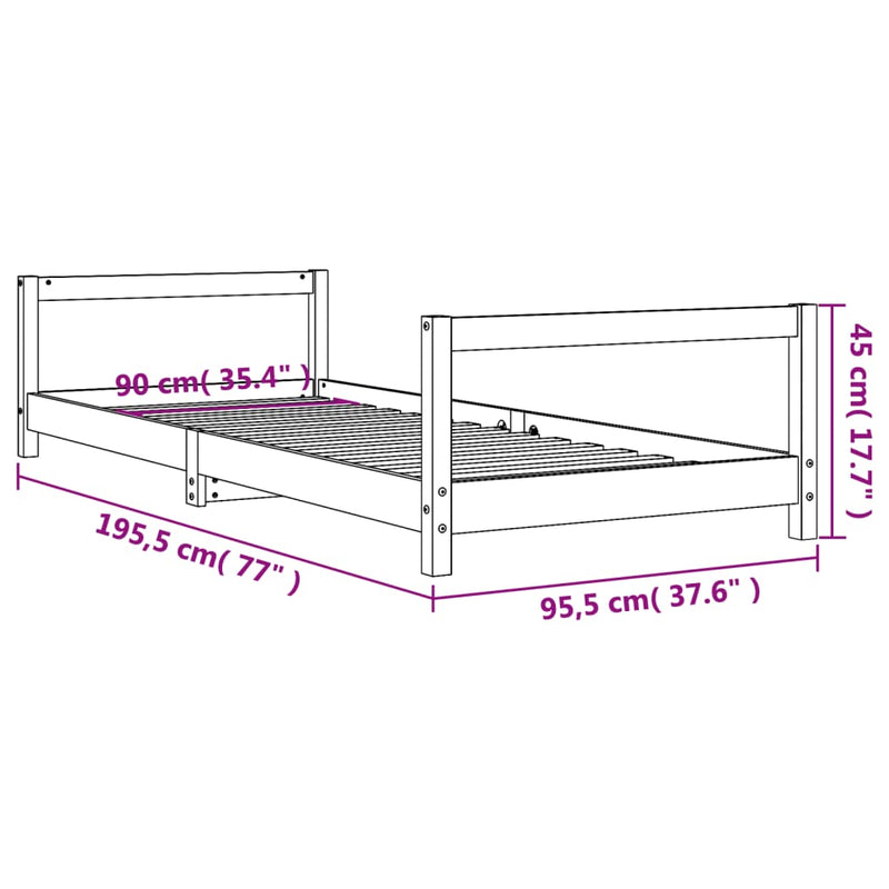 Kids Bed Frame White 90x190 cm Solid Wood Pine