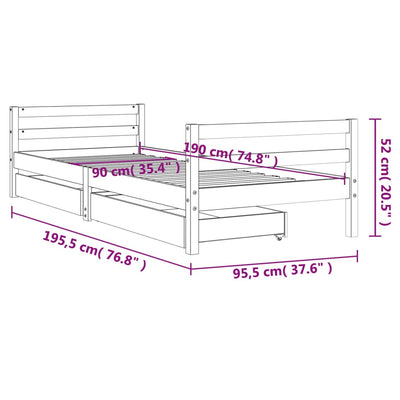 Kids Bed Frame with Drawers 90x190 cm Solid Wood Pine