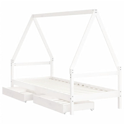 Kids Bed Frame with Drawers White 90x190 cm Solid Wood Pine