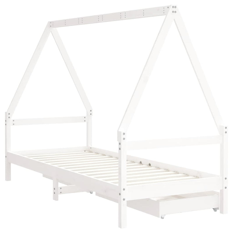 Kids Bed Frame with Drawers White 90x190 cm Solid Wood Pine