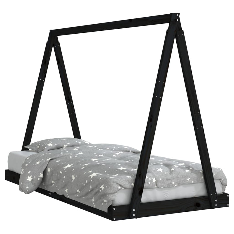 Kids Bed Frame Black 90x190 cm Solid Wood Pine