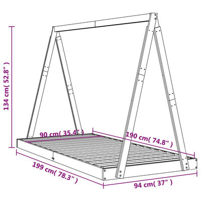 Kids Bed Frame Black 90x190 cm Solid Wood Pine