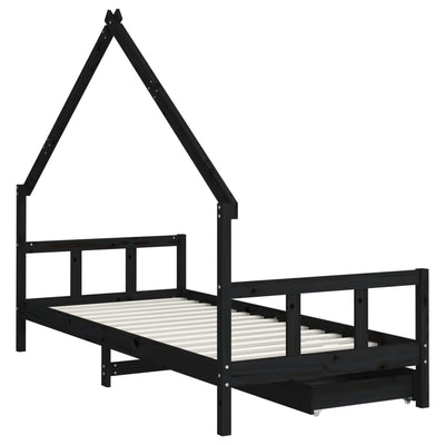 Kids Bed Frame with Drawers Black 90x190 cm Solid Wood Pine