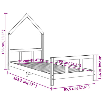 Kids Bed Frame 92x187 cm Single Solid Wood Pine