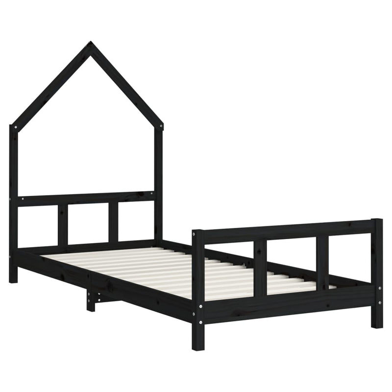 Kids Bed Frame Black 92x187 cm Single Solid Wood Pine