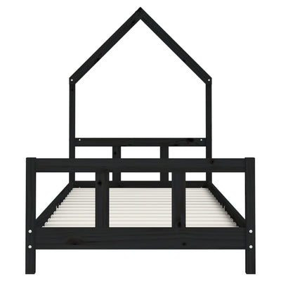 Kids Bed Frame Black 92x187 cm Single Solid Wood Pine