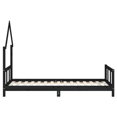 Kids Bed Frame Black 92x187 cm Single Solid Wood Pine