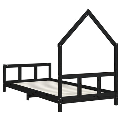 Kids Bed Frame Black 92x187 cm Single Solid Wood Pine