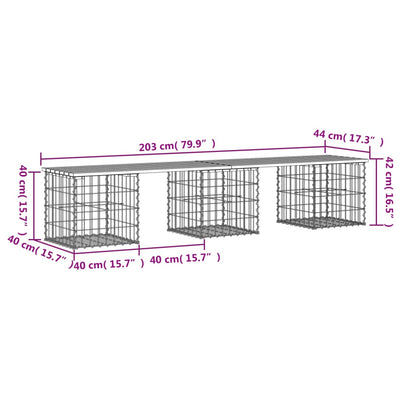 Garden Bench Gabion Design 203x44x42 cm Solid Wood Pine