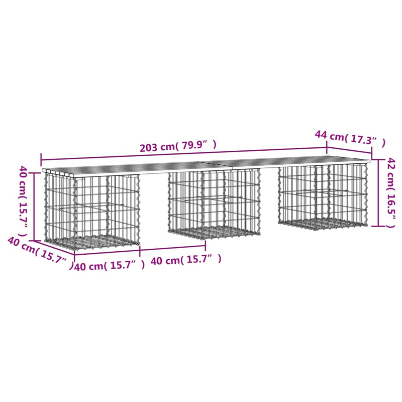 Garden Bench Gabion Design 203x44x42 cm Solid Wood Pine