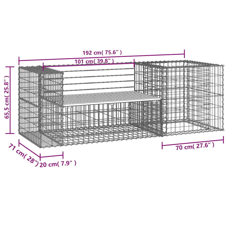 Garden Bench with Gabion Basket Solid Wood Pine