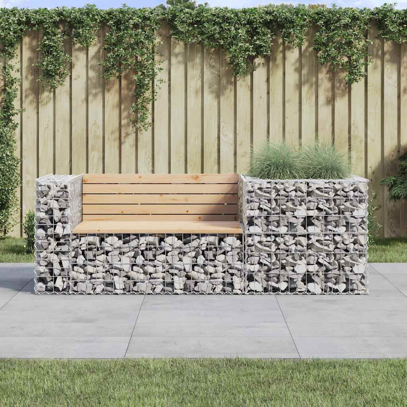 Garden Bench with Gabion Basket Solid Wood Pine