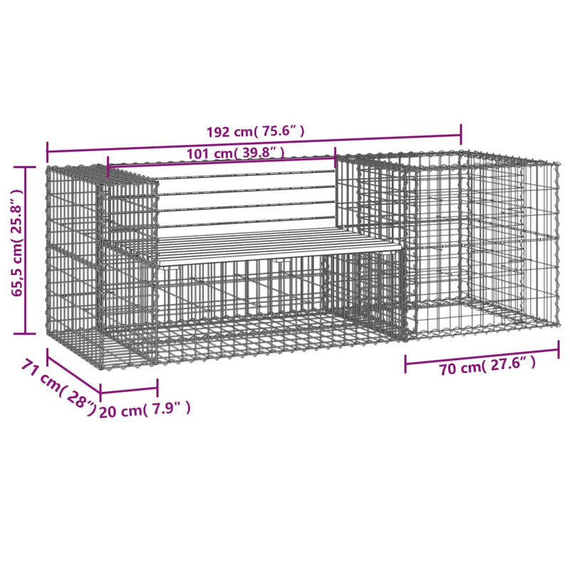 Garden Bench with Gabion Basket Impregnated Wood Pine