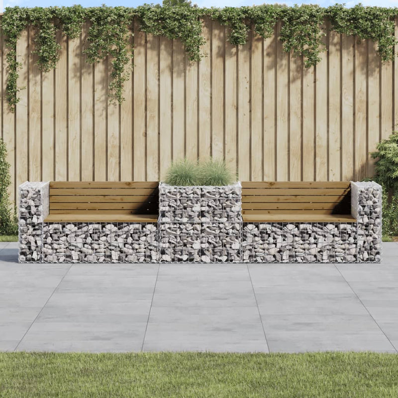 Garden Bench with Gabion Basket Impregnated Wood Pine