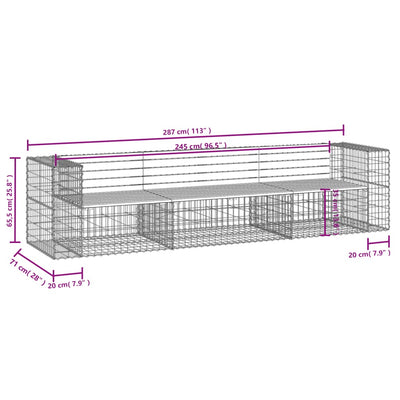 Garden Bench Gabion Design 287x71x65.5 cm Solid Wood Pine