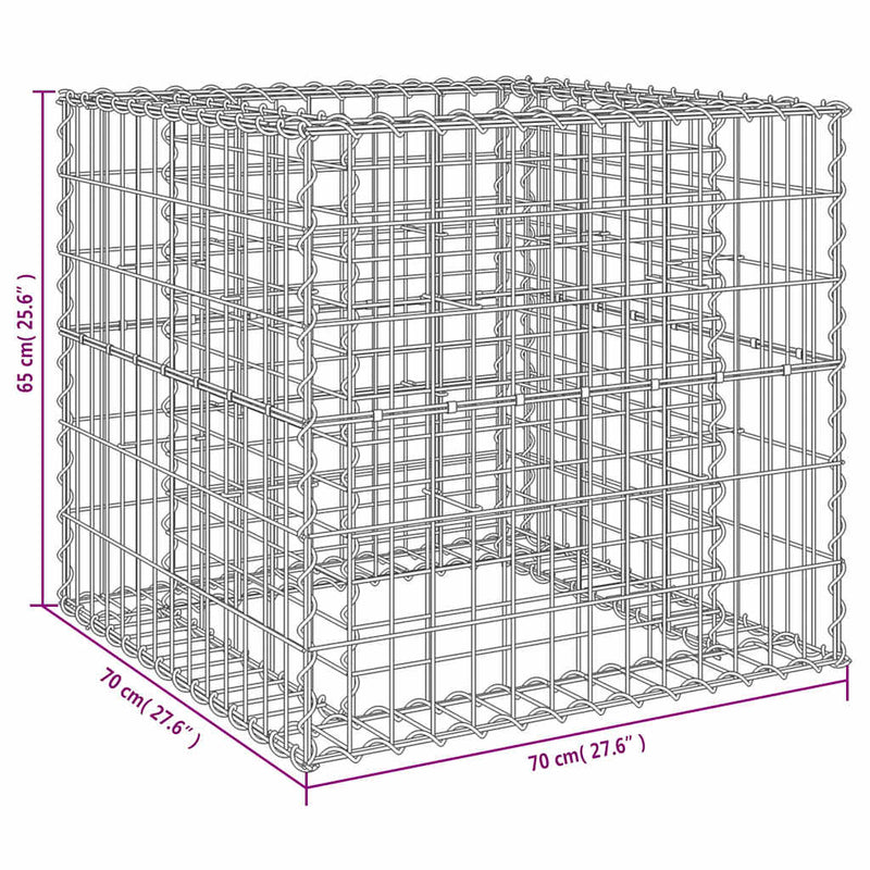 Gabion Basket Silver 70x70x65 cm Galvanised Iron