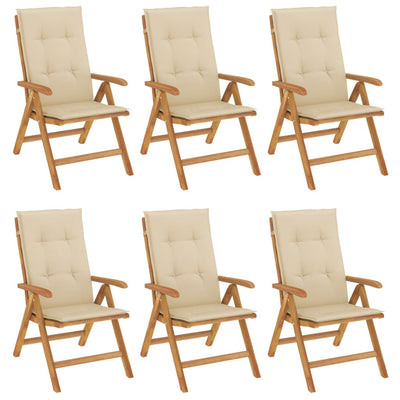 Reclining Garden Chairs with Cushions 6 pcs Solid Wood Teak