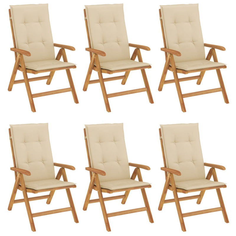 Reclining Garden Chairs with Cushions 6 pcs Solid Wood Teak