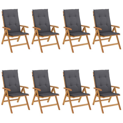 Reclining Garden Chairs with Cushions 8 pcs Solid Wood Teak