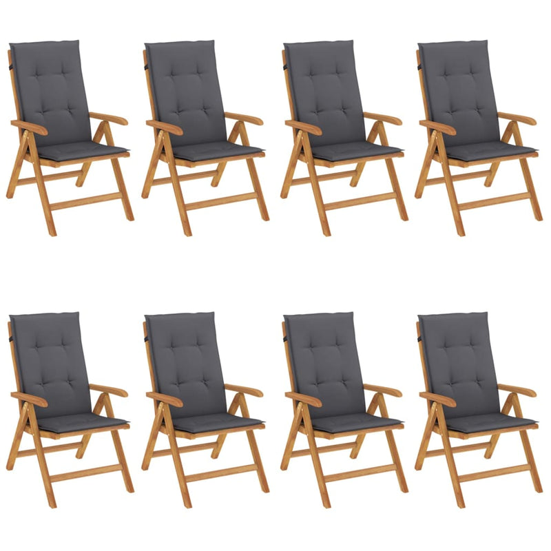 Reclining Garden Chairs with Cushions 8 pcs Solid Wood Teak