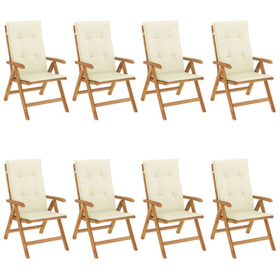 Reclining Garden Chairs with Cushions 8 pcs Solid Wood Teak