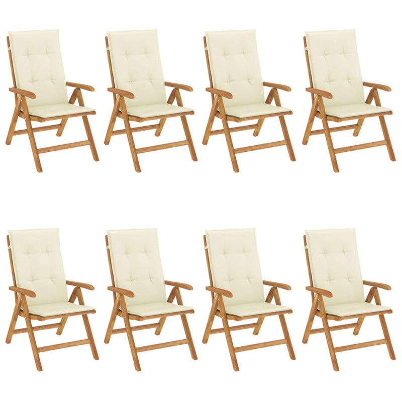 Reclining Garden Chairs with Cushions 8 pcs Solid Wood Teak