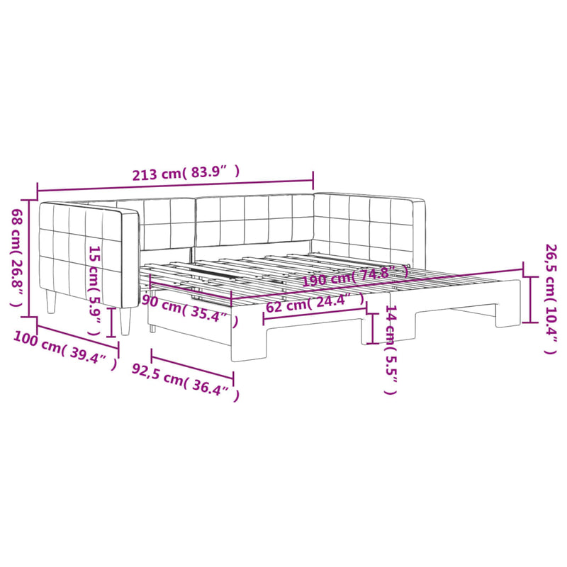 Daybed with Trundle without Mattress Light Grey 90x190 cm