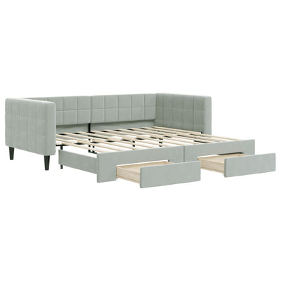 Daybed with Trundle&Drawers without Mattress Light Grey 90x190 cm