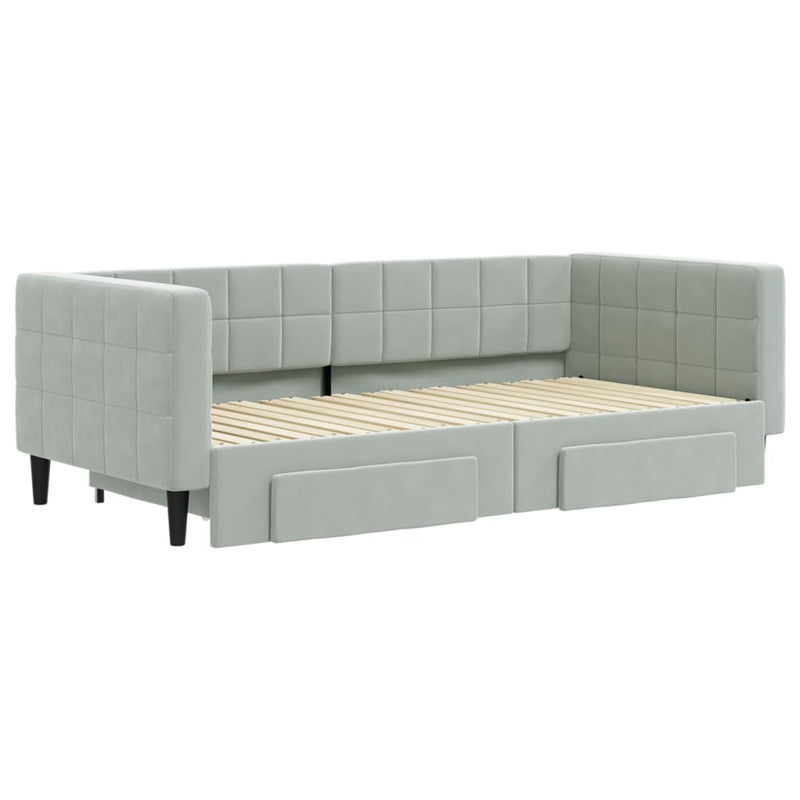 Daybed with Trundle&Drawers without Mattress Light Grey 90x190 cm