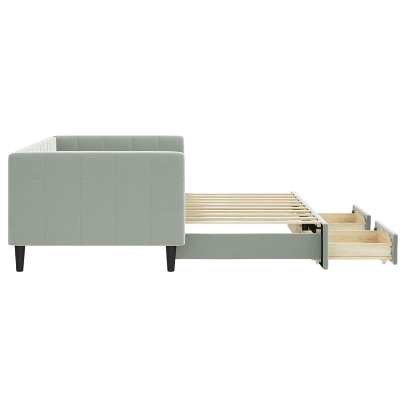 Daybed with Trundle&Drawers without Mattress Light Grey 90x190 cm