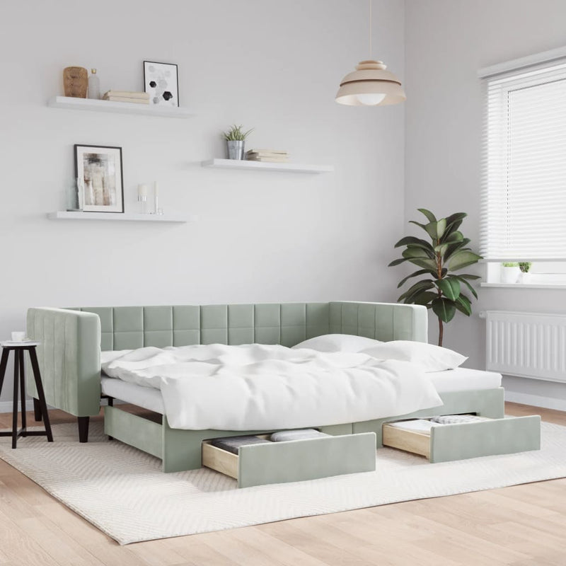 Daybed with Trundle&Drawers without Mattress Light Grey 90x190 cm