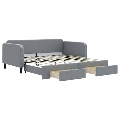 Daybed with Trundle&Drawers without Mattress Light Grey 90x190 cm