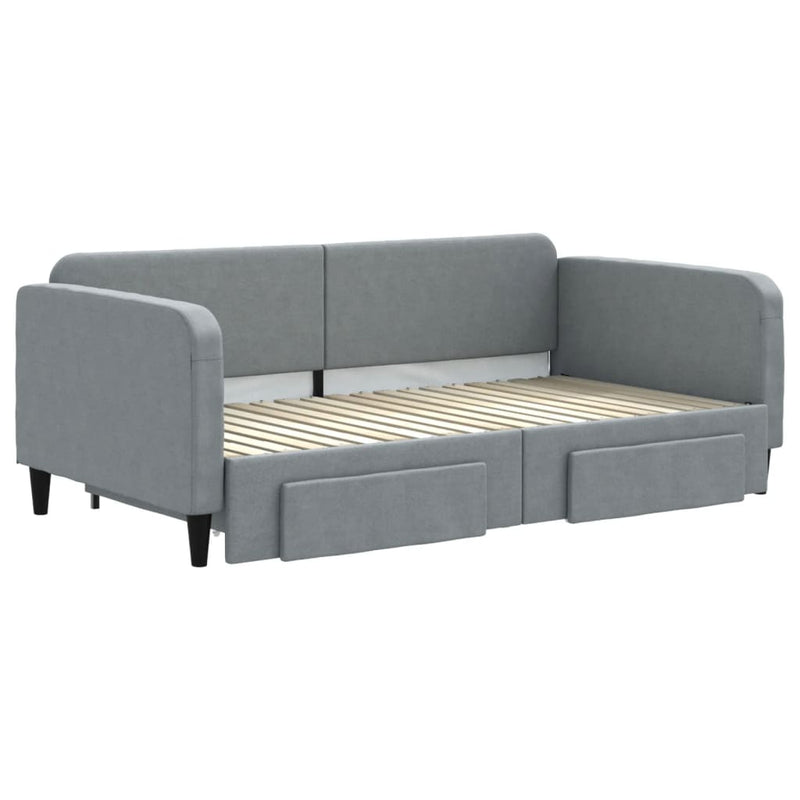 Daybed with Trundle&Drawers without Mattress Light Grey 90x190 cm