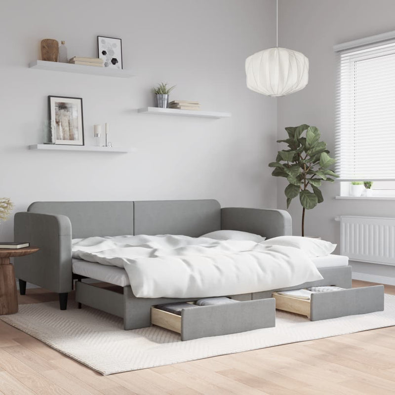 Daybed with Trundle&Drawers without Mattress Light Grey 90x190 cm