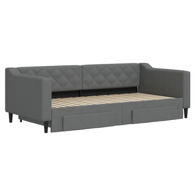 Daybed with Trundle and Drawers Dark Grey 92x187 cm Single Size Fabric