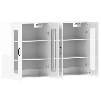 Wall Mounted Cabinets 2 pcs High Gloss White Engineered Wood