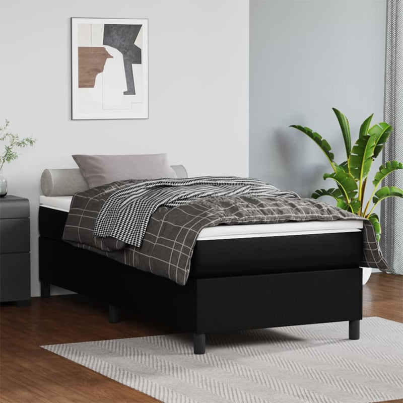 Box Spring Bed with Mattress Black 106x203 cm King Single Size Faux Leather