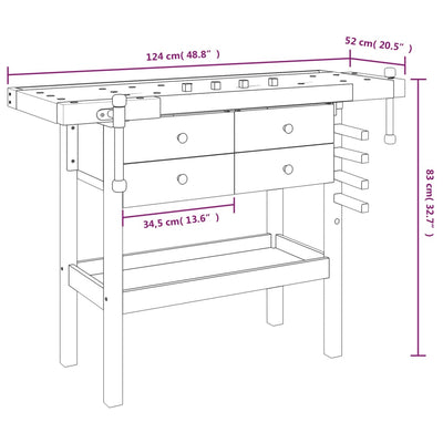 Workbench with Drawers and Vices 124x52x83 cm Solid Wood Acacia