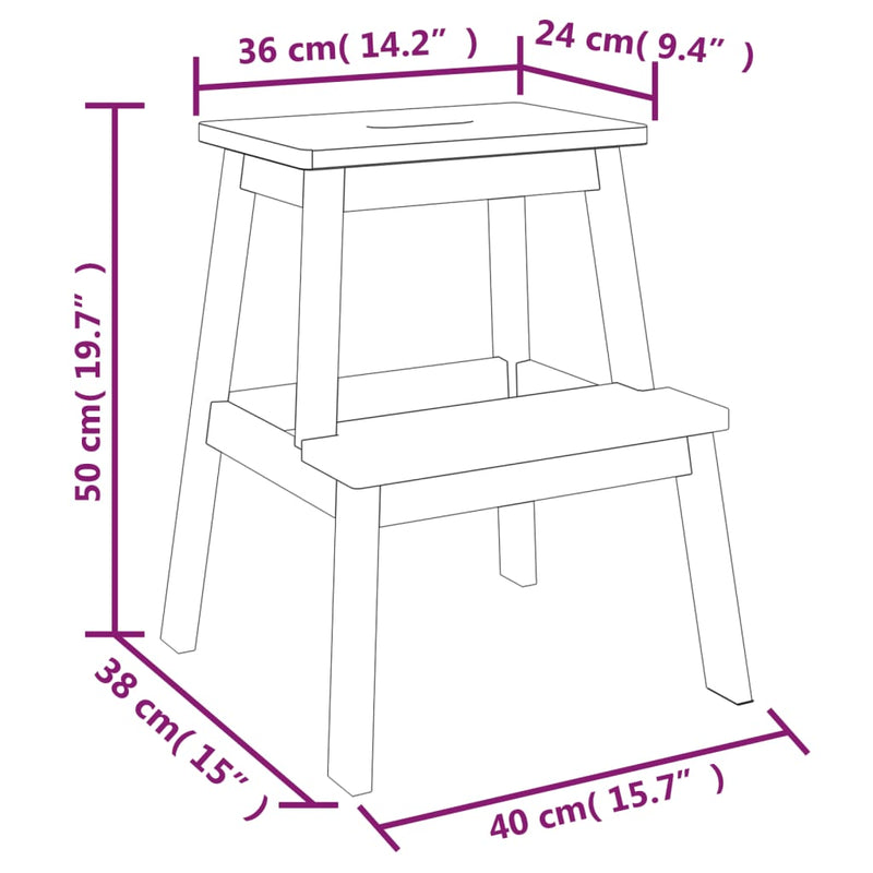 2 Step Stool 40x38x50 cm Solid Wood Acacia