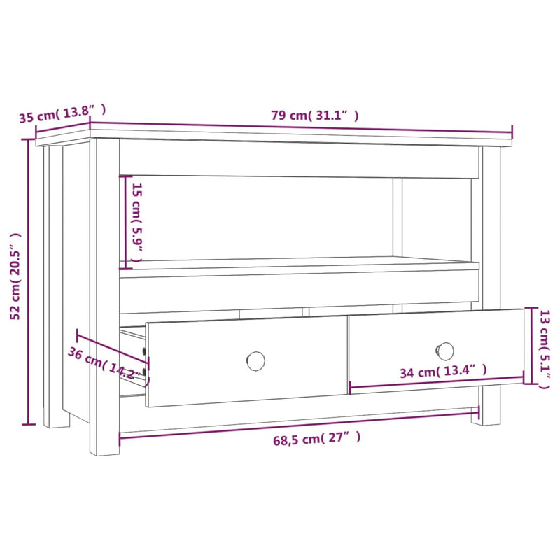 TV Cabinet 79x35x52 cm Solid Wood Pine