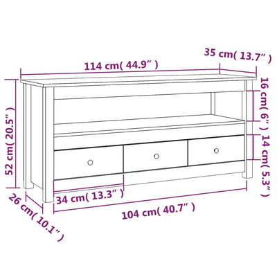 TV Cabinet 114x35x52 cm Solid Wood Pine