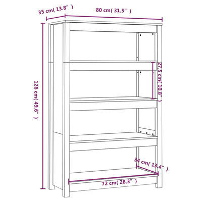 Book Cabinet 80x35x126 cm Solid Wood Pine