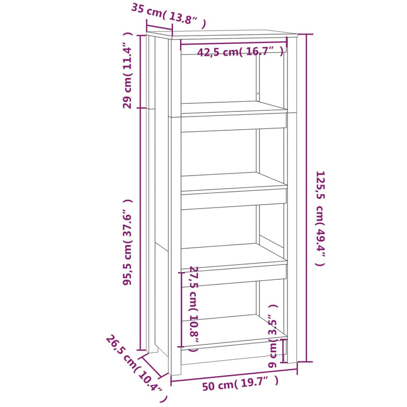 Book Cabinet 50x35x125.5 cm Solid Wood Pine