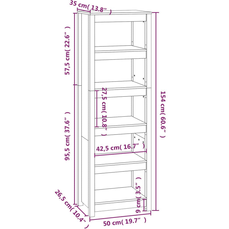 Book Cabinet 50x35x154 cm Solid Wood Pine